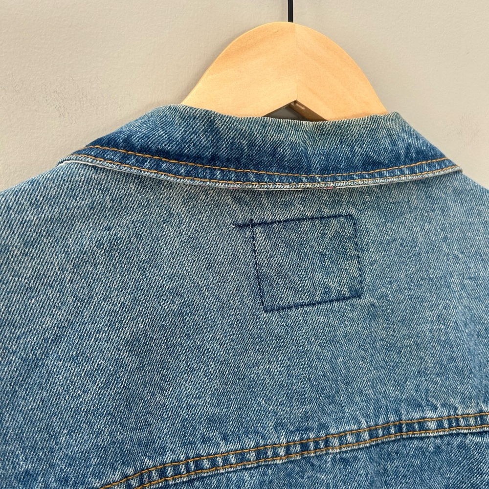 Vintage Blue Denim Jean Jacket with Red Script - Picture 4 of 10